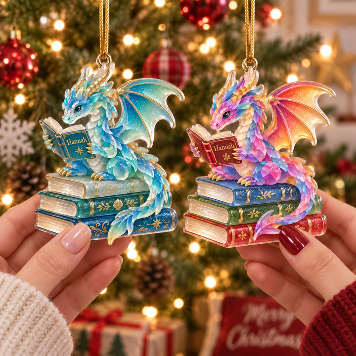 Book Dragon Christmas Gift For Book Lovers - Personalized Glass Ornament