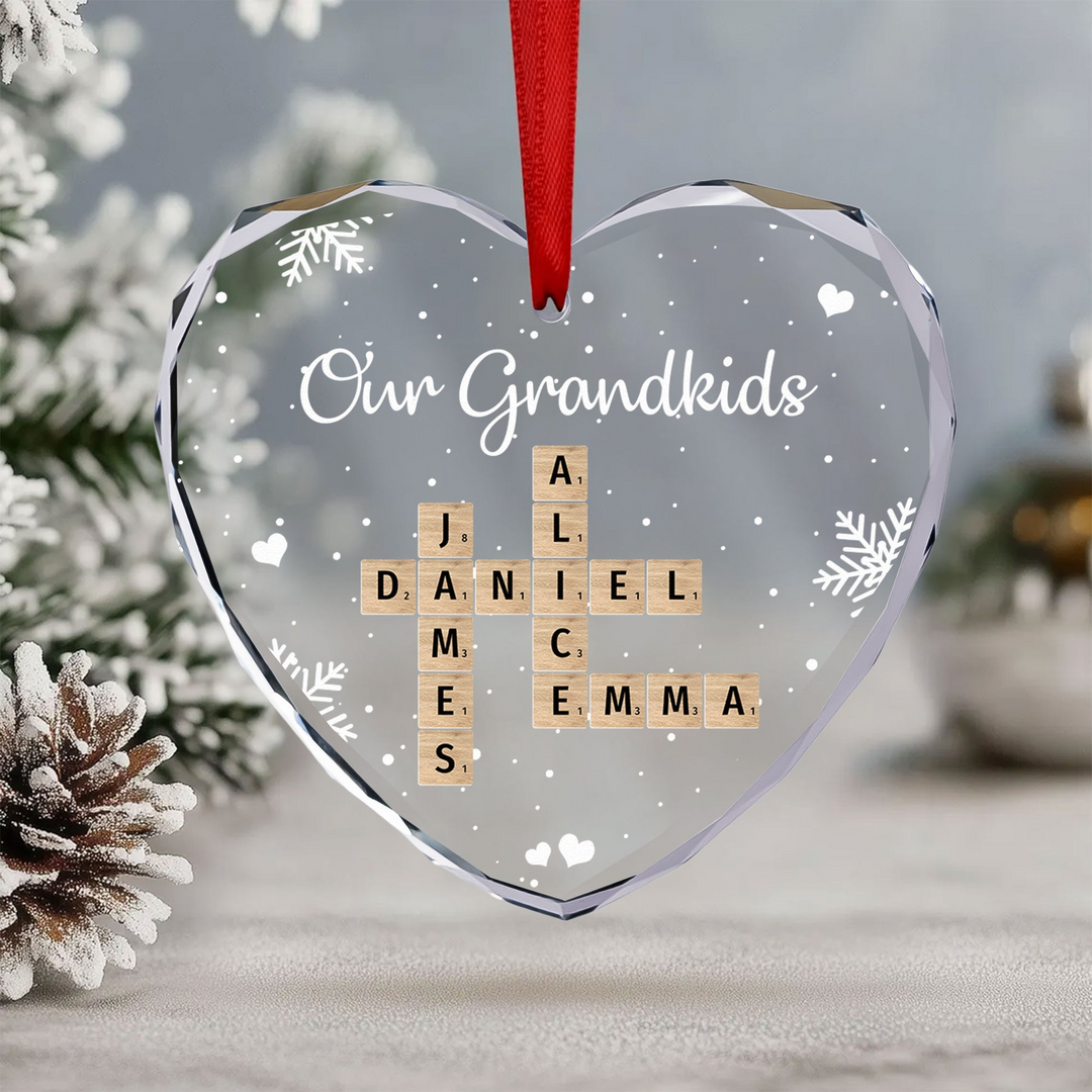 Our Grandkids Scrabble - Personalized Heart Glass Ornament TD118