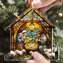 Stained Glass Nativity Scene - Personalized Acrylic Ornament - Gift For Christians NL122