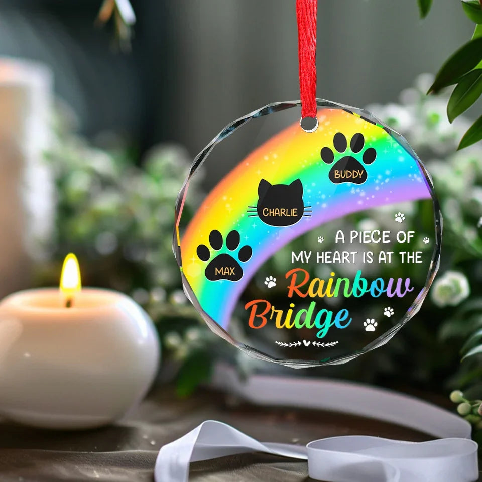 A Piece Of My Heart Is At The Rainbow Bridge - Personalized Glass Ornament - Christmas Gift For Pet Owners, Pet Lovers HH01