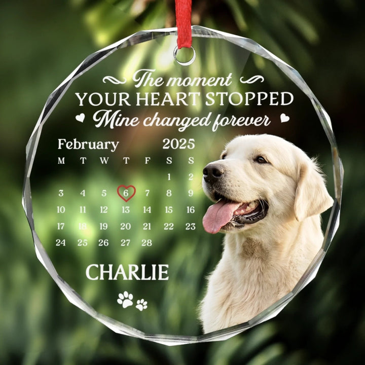 The Moment Your Heart Stopped Mine Changed Forever (Ver Pet) - Personalized Glass Ornament - Christmas Gift For Family, Memorial Pet, Dog, Cat HH01