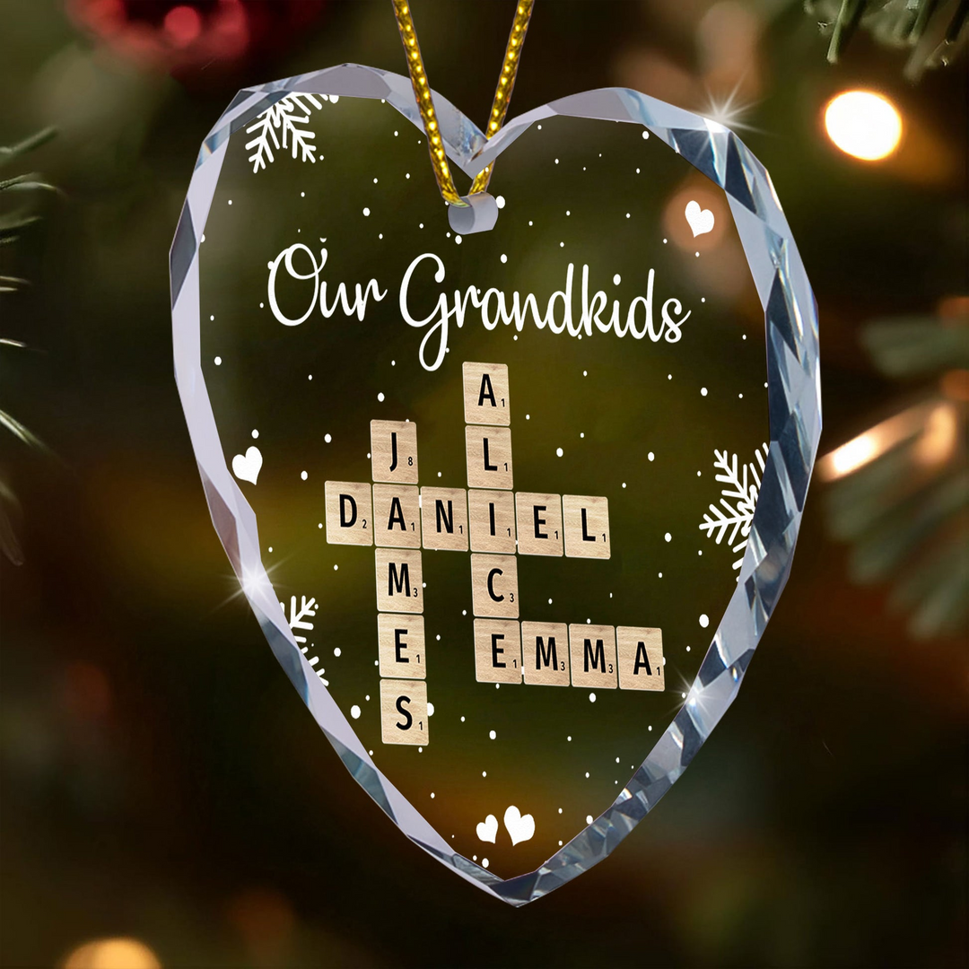 Our Grandkids Scrabble - Personalized Heart Glass Ornament TD118