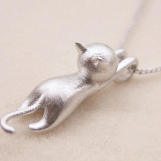 Sterling Silver Playful Cat Necklace