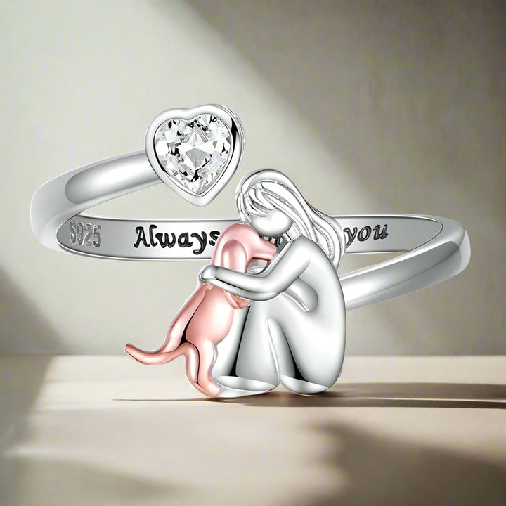 Dog Ring in Sterling Silver and White Zirconia – Adjustable